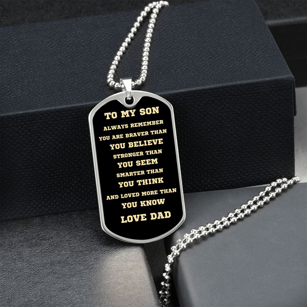 TO MY SON DOG TAG BLK AND GOLD