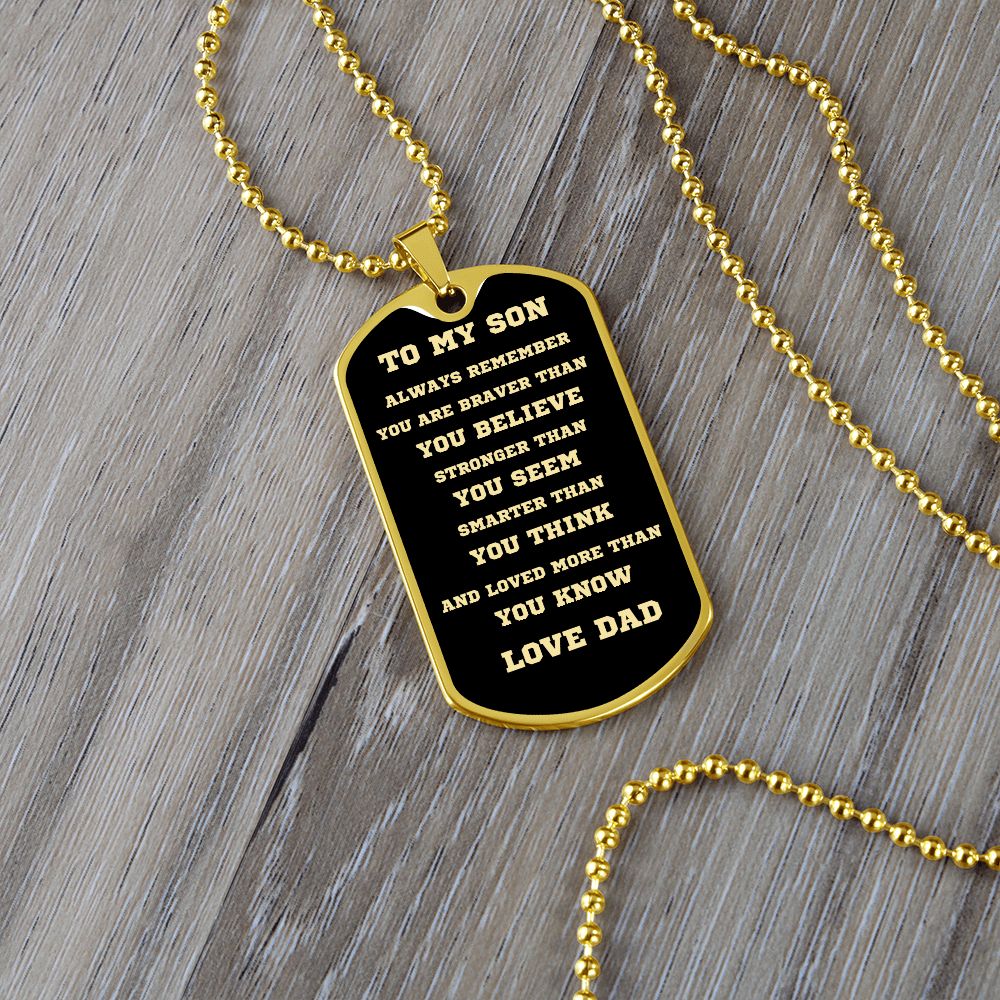 TO MY SON DOG TAG BLK AND GOLD