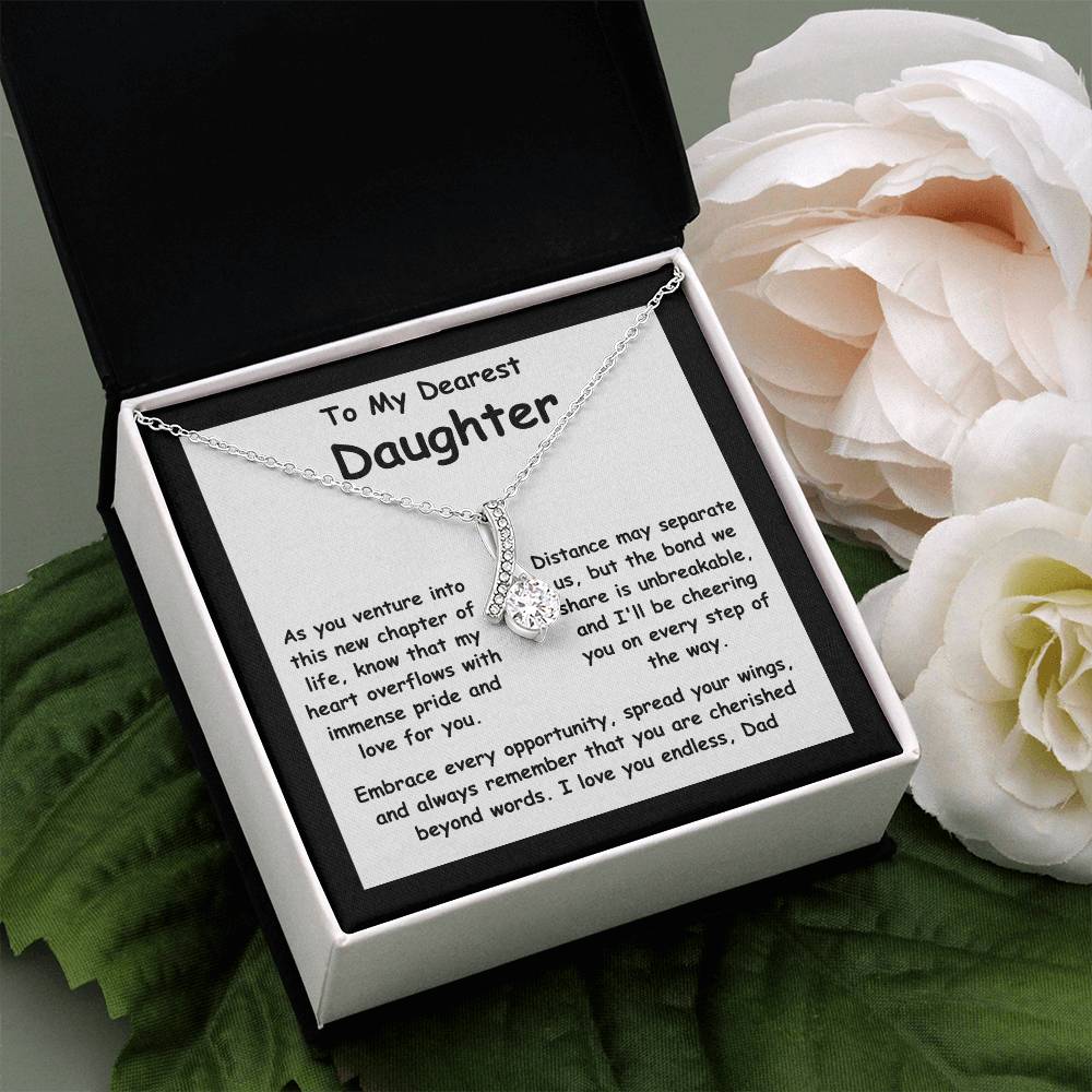To My Dearest Daughter the message gift card from dad with the Alluring Beauty Necklace