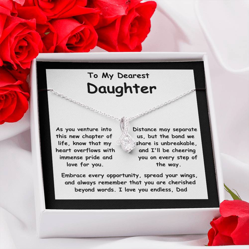 To My Dearest Daughter the message gift card from dad with the Alluring Beauty Necklace