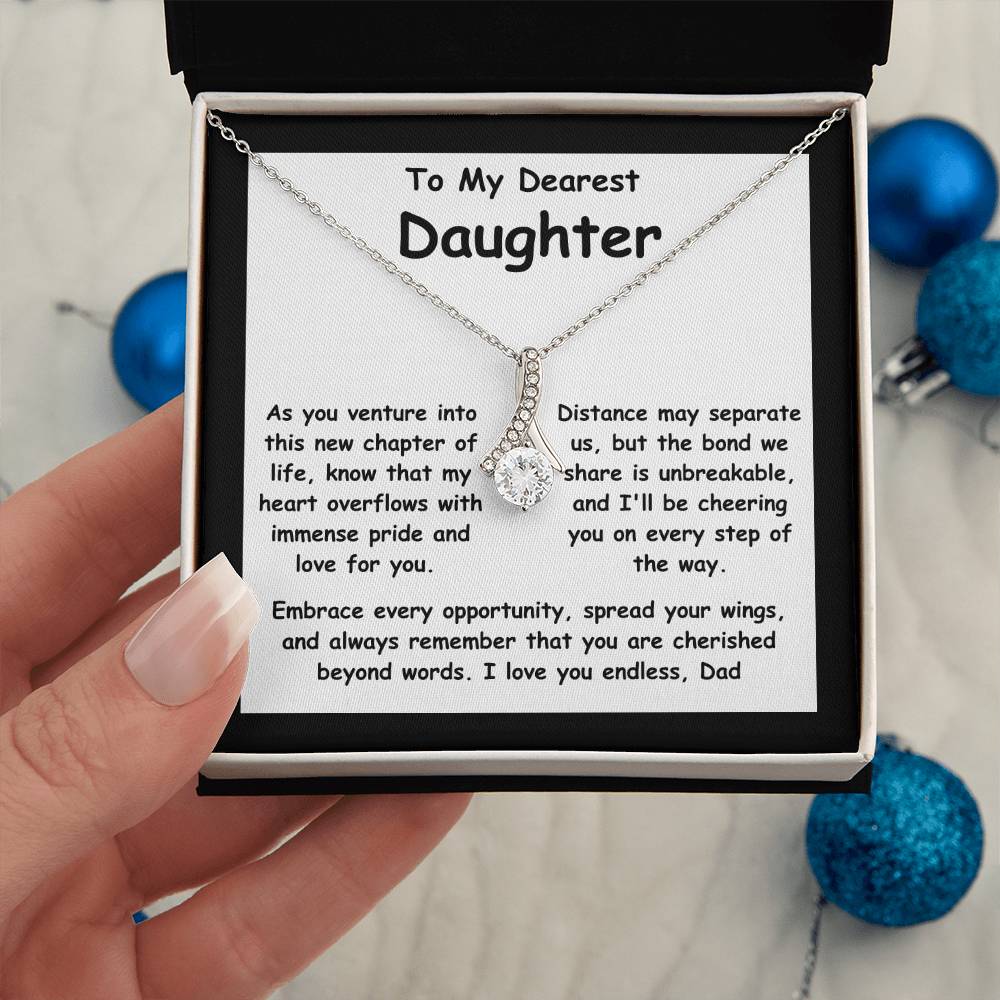 To My Dearest Daughter the message gift card from dad with the Alluring Beauty Necklace