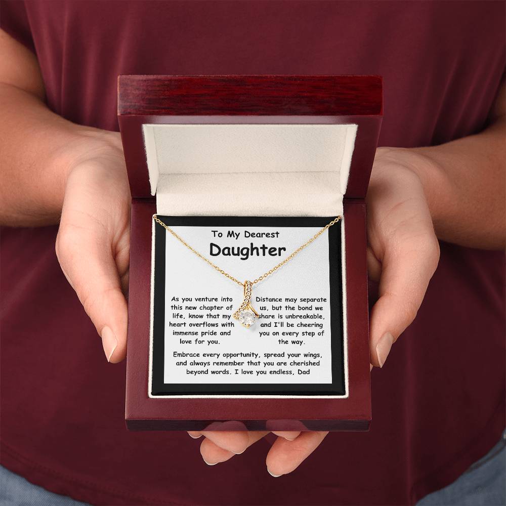 To My Dearest Daughter the message gift card from dad with the Alluring Beauty Necklace