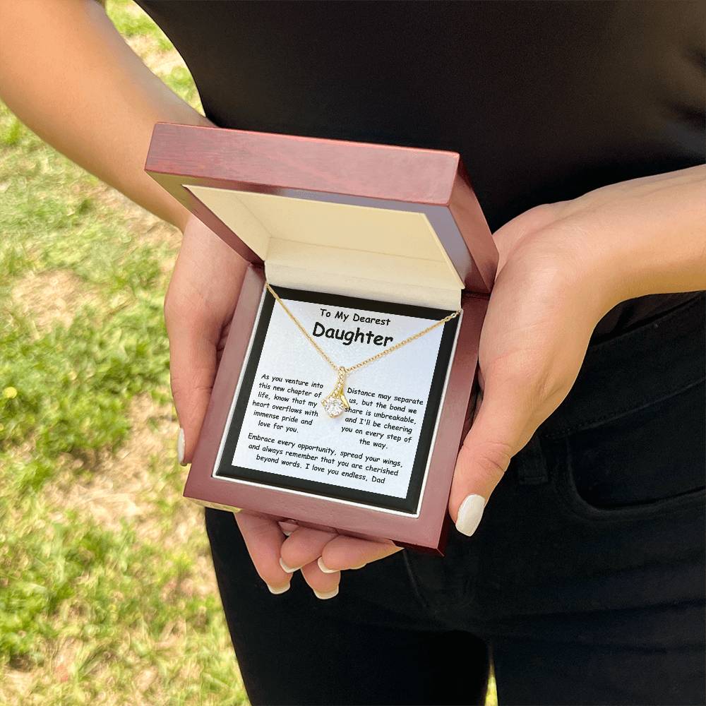 To My Dearest Daughter the message gift card from dad with the Alluring Beauty Necklace
