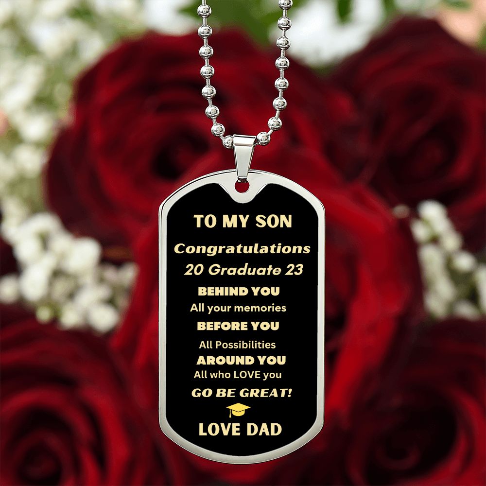 TO MY SON DAG TAG NECKLACE GRADUATION LOVE DAD