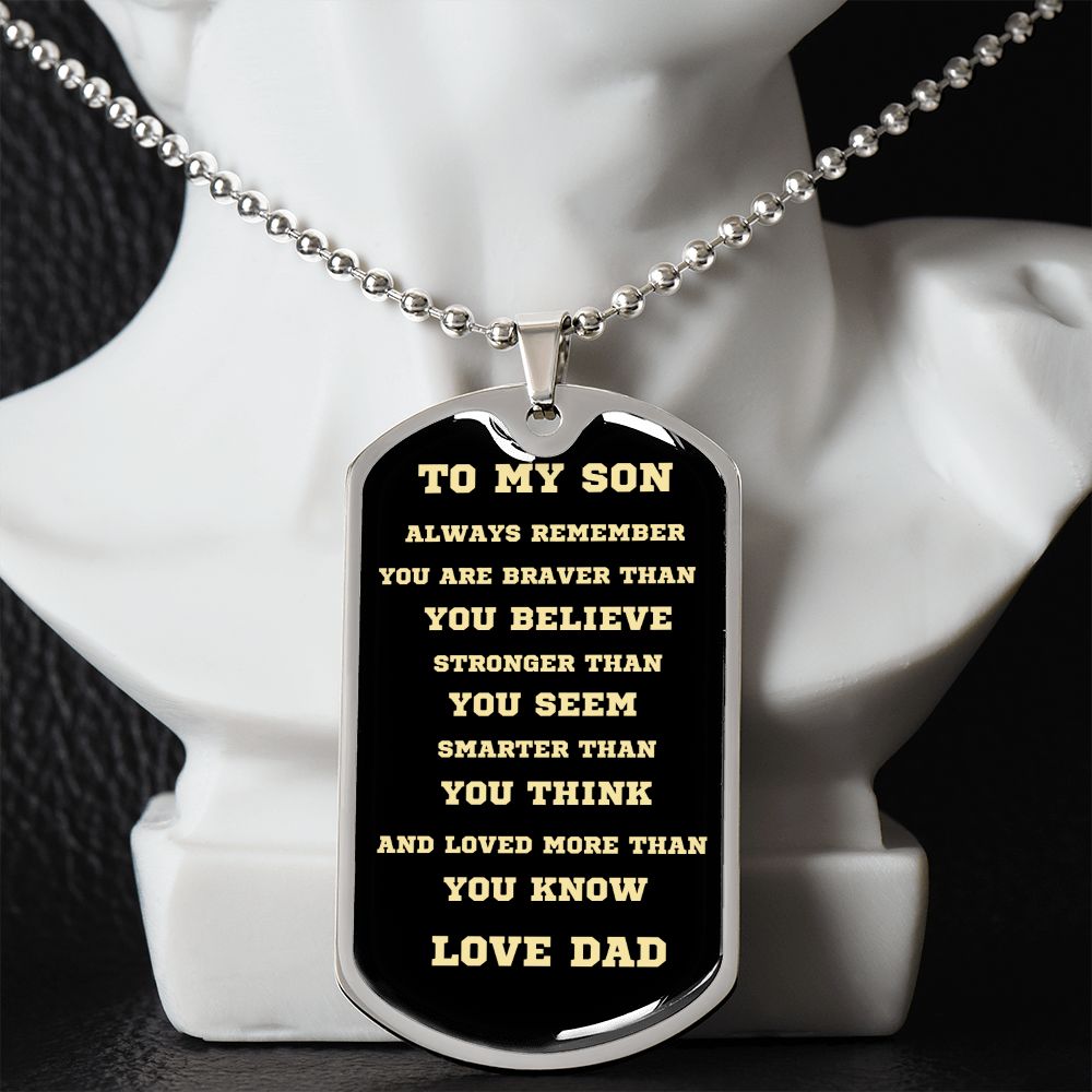 TO MY SON DOG TAG BLK AND GOLD