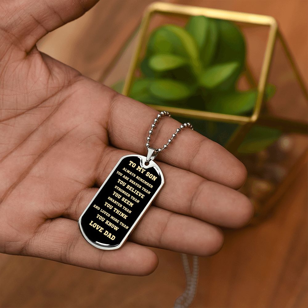 TO MY SON DOG TAG BLK AND GOLD