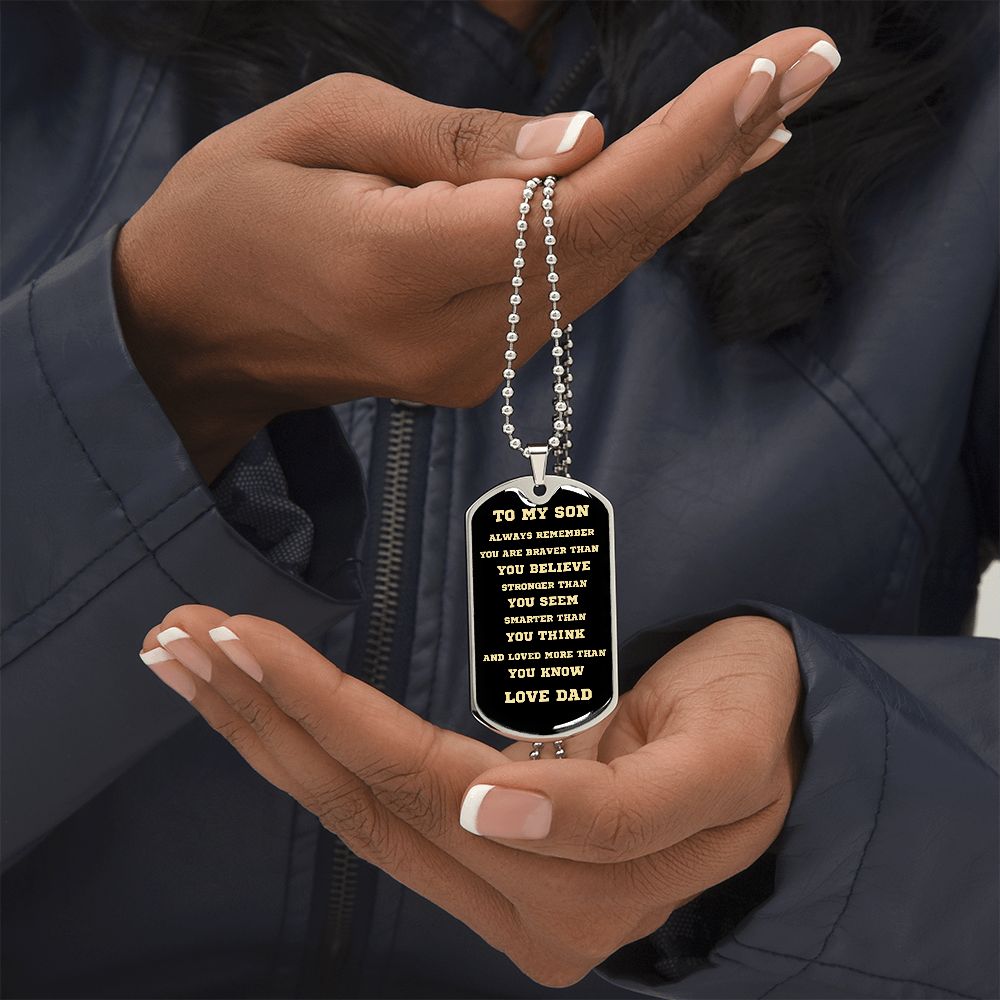 TO MY SON DOG TAG BLK AND GOLD