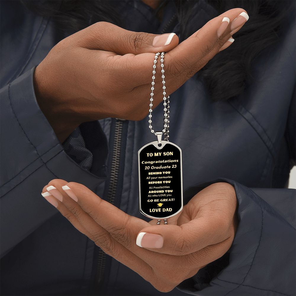 TO MY SON DAG TAG NECKLACE GRADUATION LOVE DAD