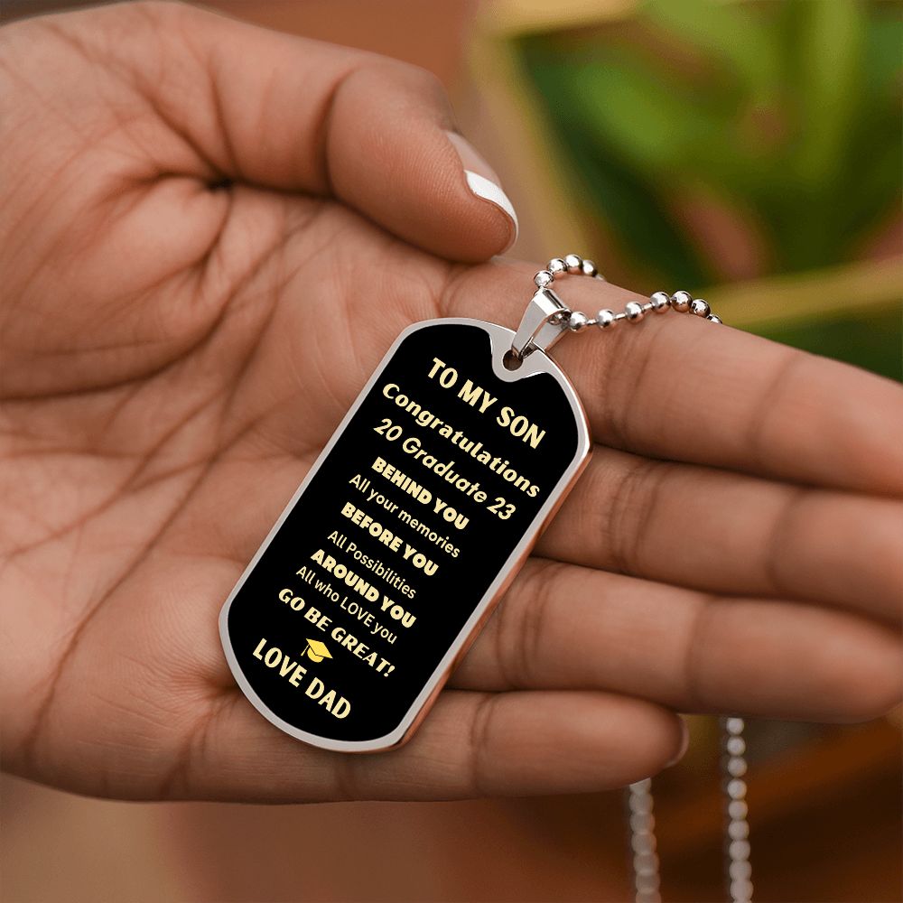 TO MY SON DAG TAG NECKLACE GRADUATION LOVE DAD