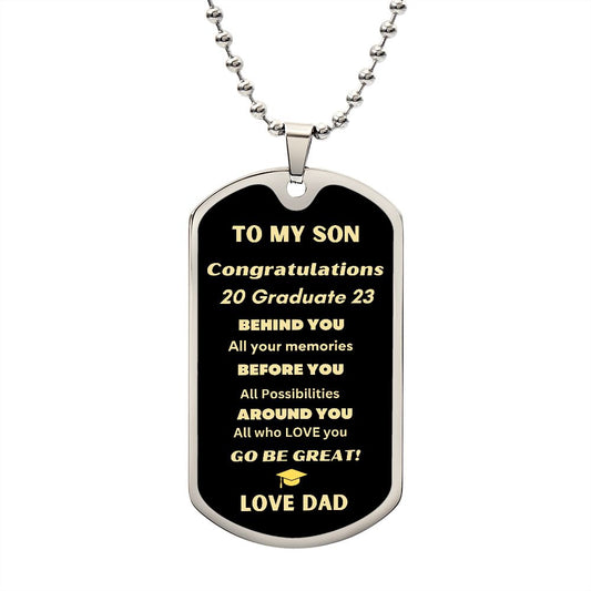 TO MY SON DAG TAG NECKLACE GRADUATION LOVE DAD
