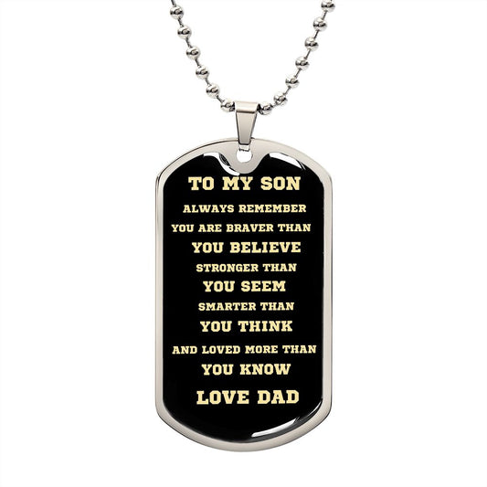 TO MY SON DOG TAG BLK AND GOLD