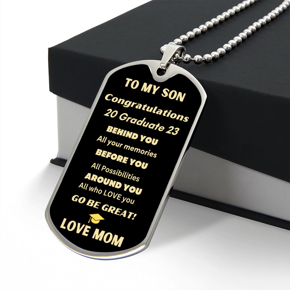TO MY SON GRADUATION 2023 LOVE DOG TAG NECKLACE