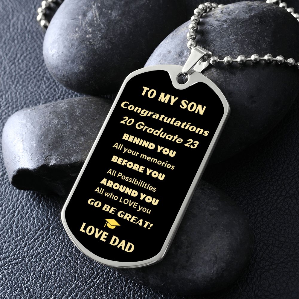 TO MY SON DAG TAG NECKLACE GRADUATION LOVE DAD