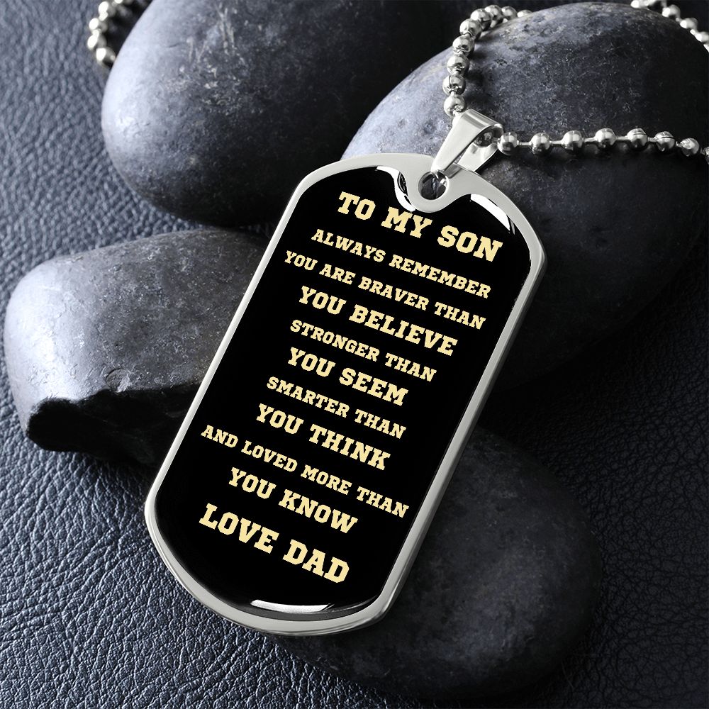 TO MY SON DOG TAG BLK AND GOLD