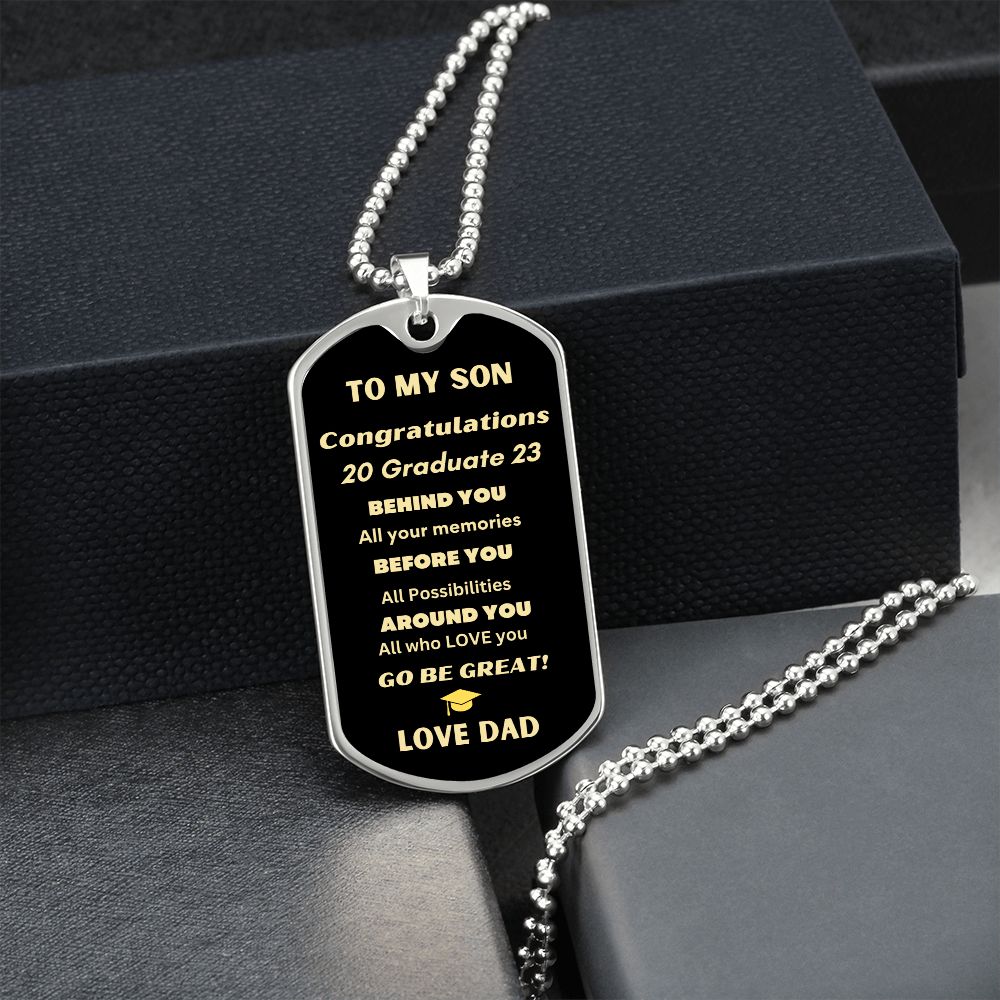 TO MY SON DAG TAG NECKLACE GRADUATION LOVE DAD