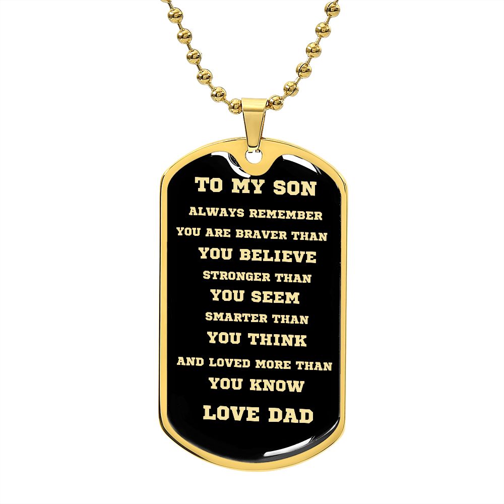 TO MY SON DOG TAG BLK AND GOLD
