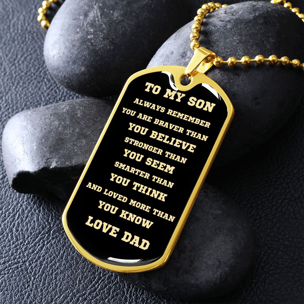 TO MY SON DOG TAG BLK AND GOLD