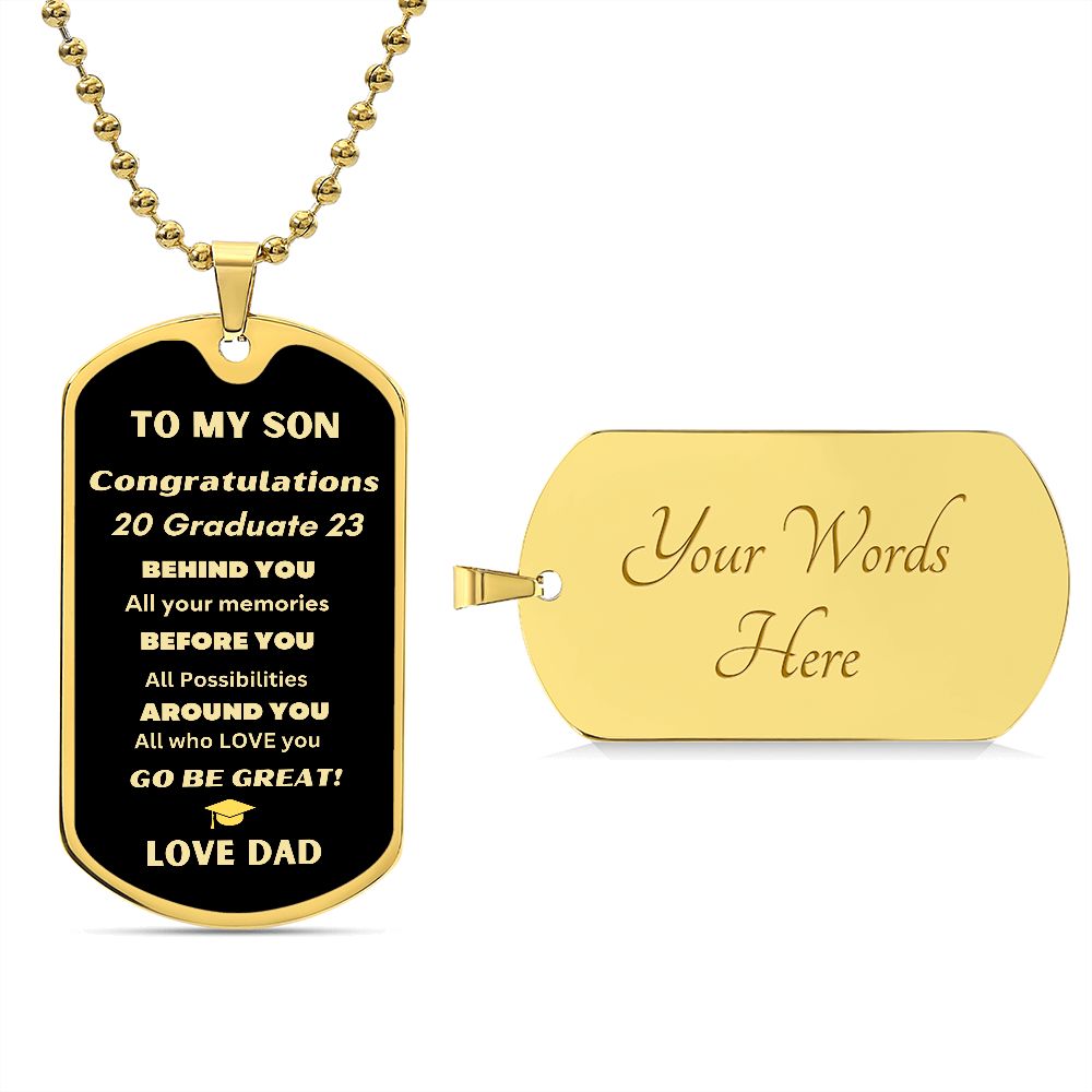 TO MY SON DAG TAG NECKLACE GRADUATION LOVE DAD