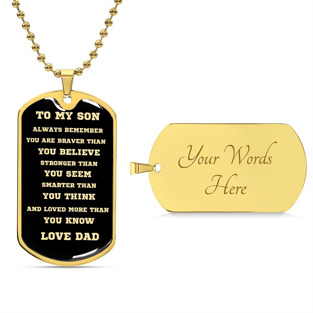 TO MY SON DOG TAG BLK AND GOLD