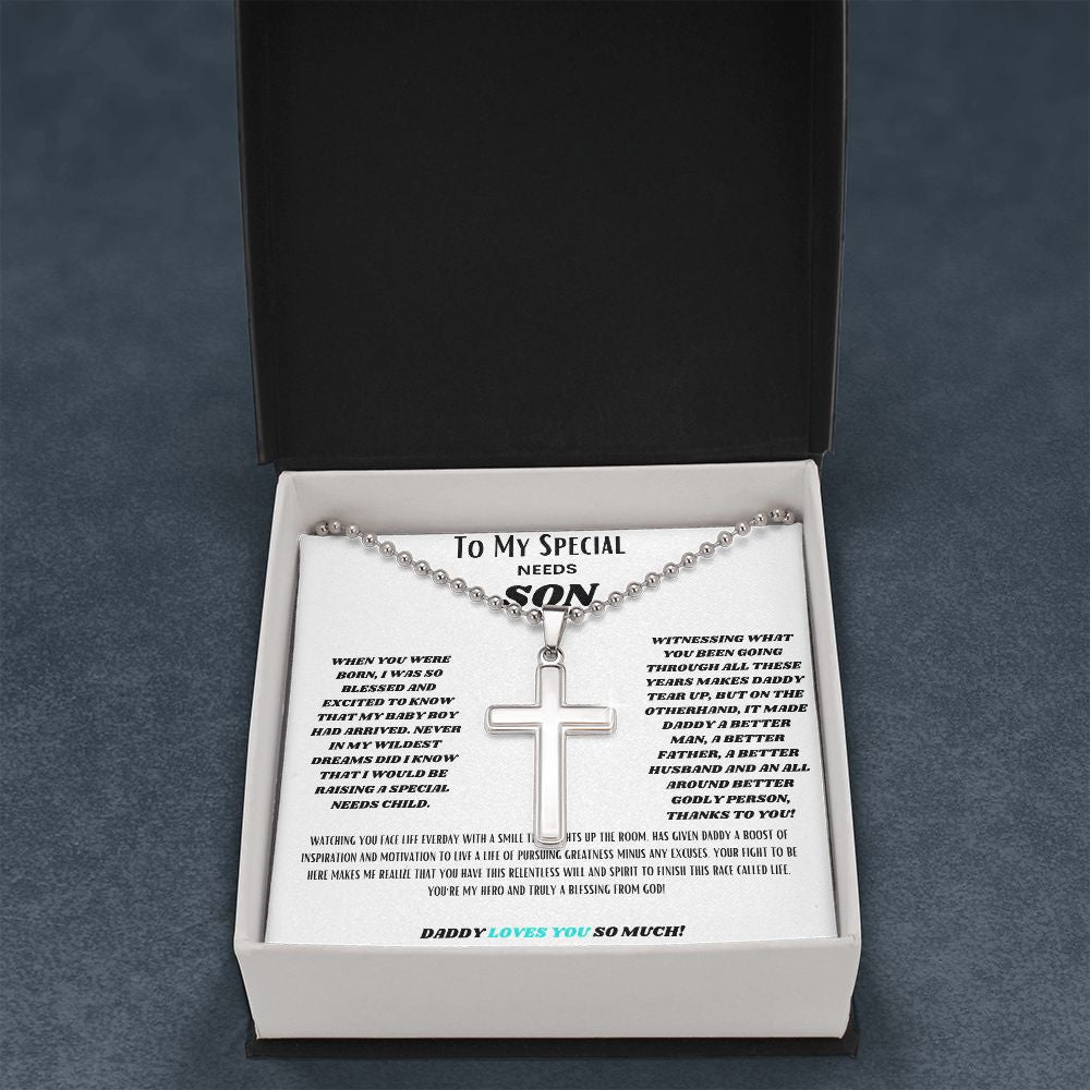 TO MY SPECIAL NEEDS SON, STAINLESS CROSS NECKLACE