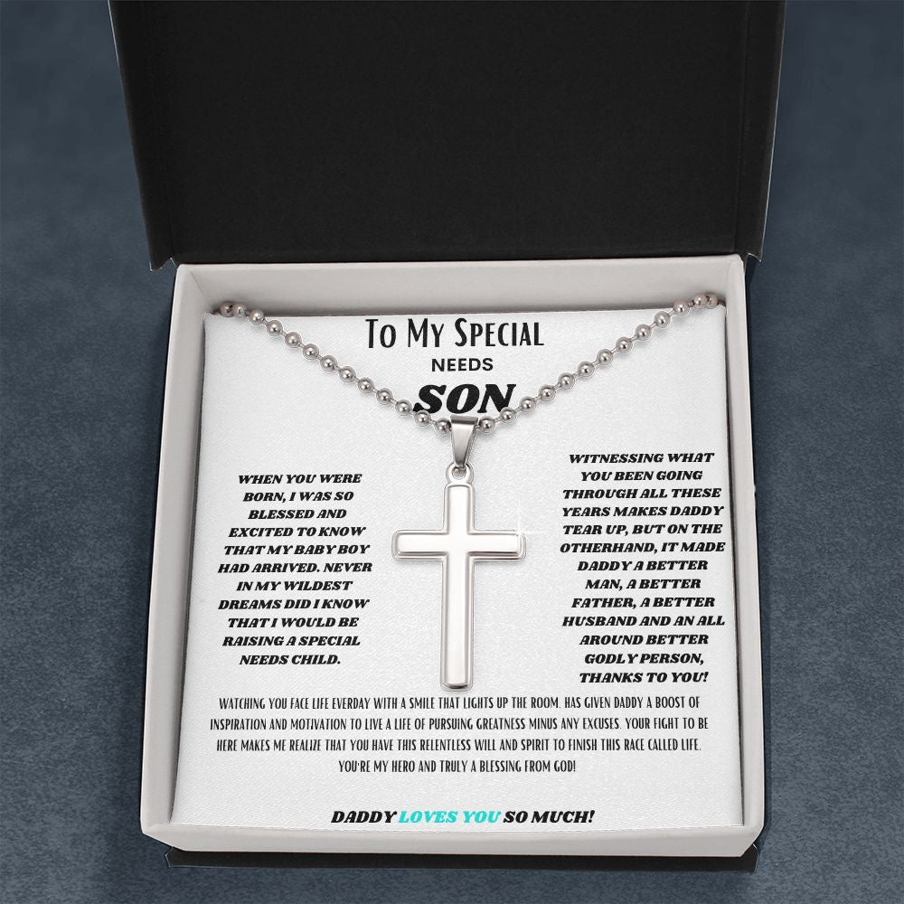 TO MY SPECIAL NEEDS SON, STAINLESS CROSS NECKLACE