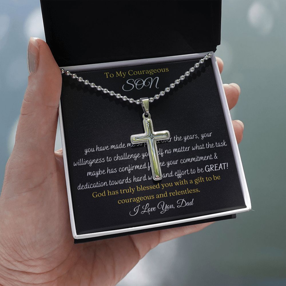 To My Courageous Son / Stainless Cross Necklace (LoveONLYGifts))