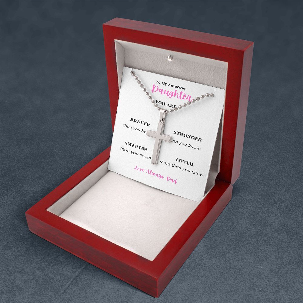 TO MY DAUGHTER FROM DAD WITH LOVE ONLY STAINLESS CROSS NECKLACE