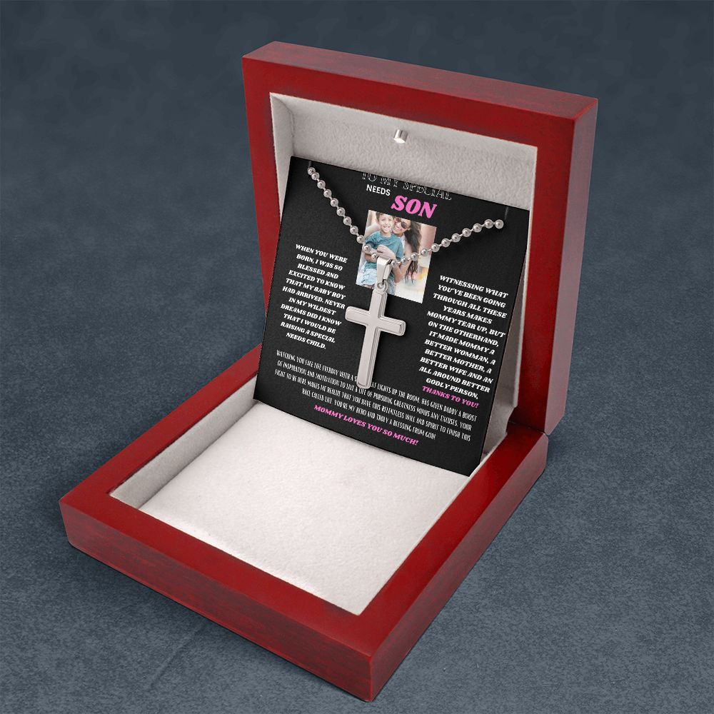 TO MY SPECIAL NEEDS SON FROM MOMMY STAINLESS CROSS NECKLACE