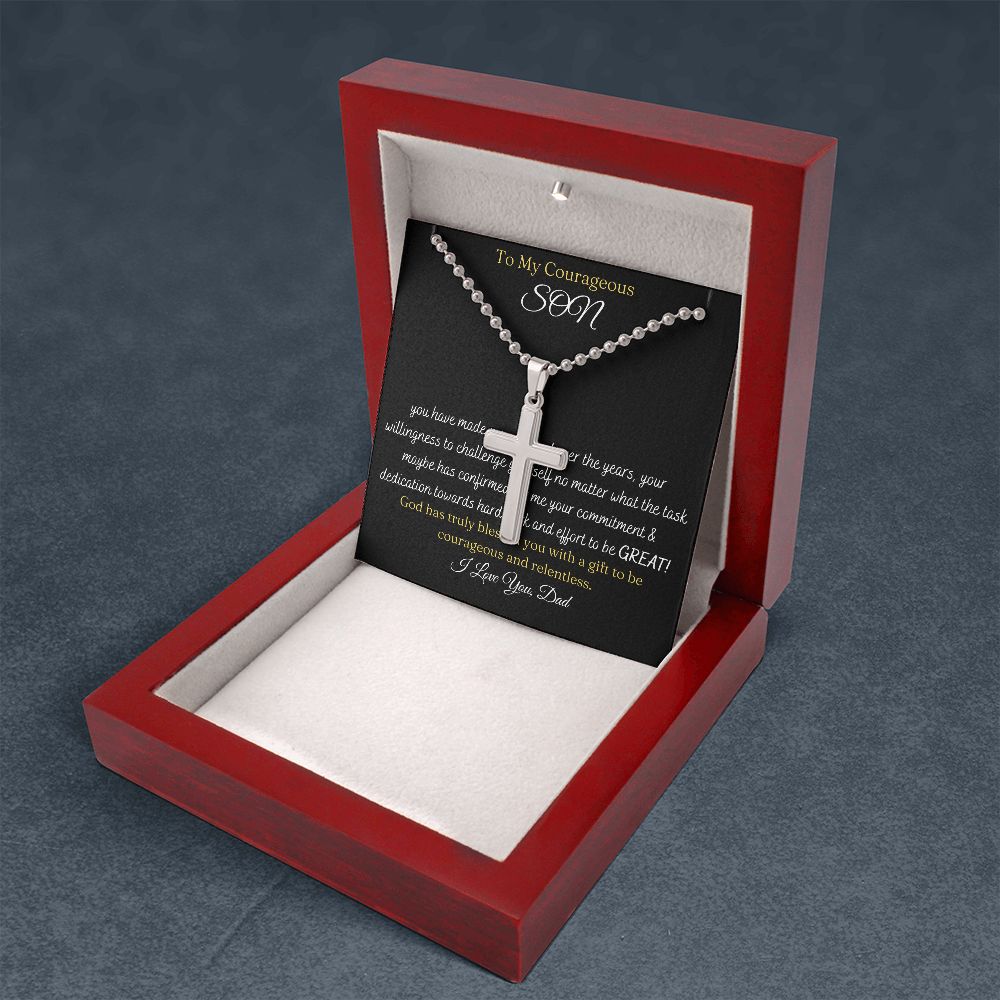 To My Courageous Son / Stainless Cross Necklace (LoveONLYGifts))