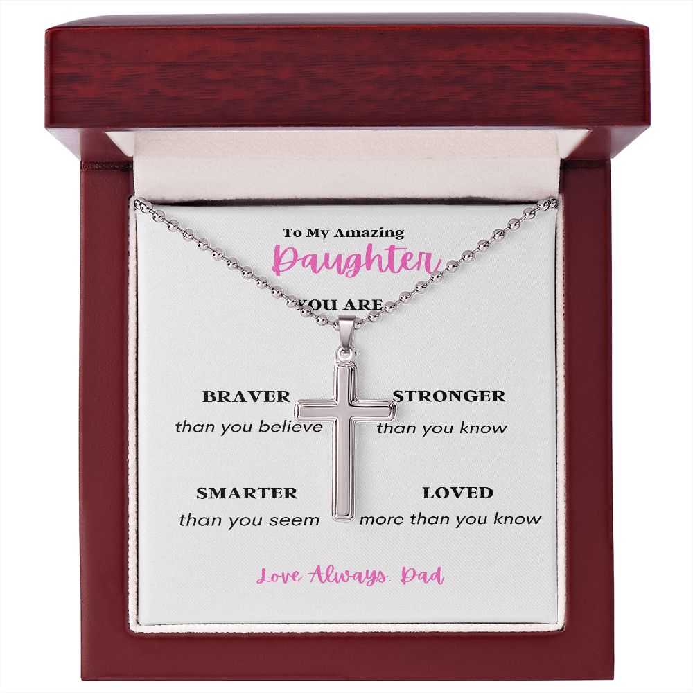 TO MY DAUGHTER FROM DAD WITH LOVE ONLY STAINLESS CROSS NECKLACE
