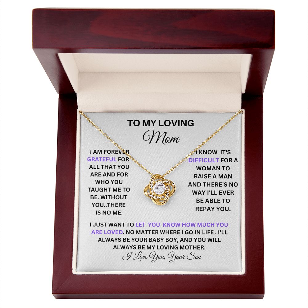 TO MY LOVING MOM LOVE KNOT NECKLACE FROM YOUR SON