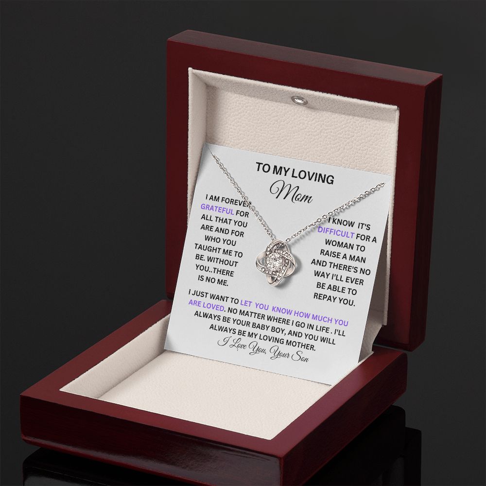 TO MY LOVING MOM LOVE KNOT NECKLACE FROM YOUR SON