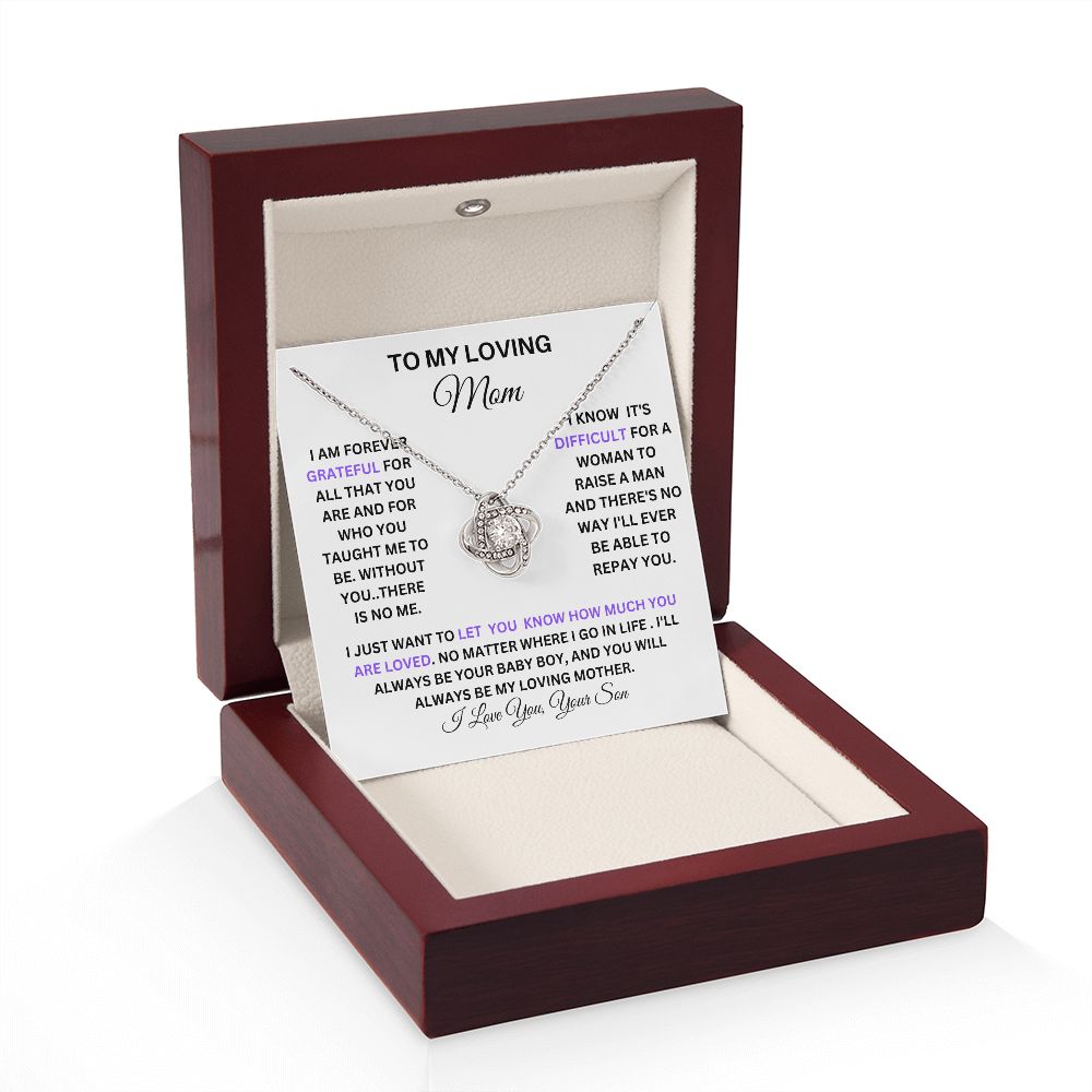TO MY LOVING MOM LOVE KNOT NECKLACE FROM YOUR SON