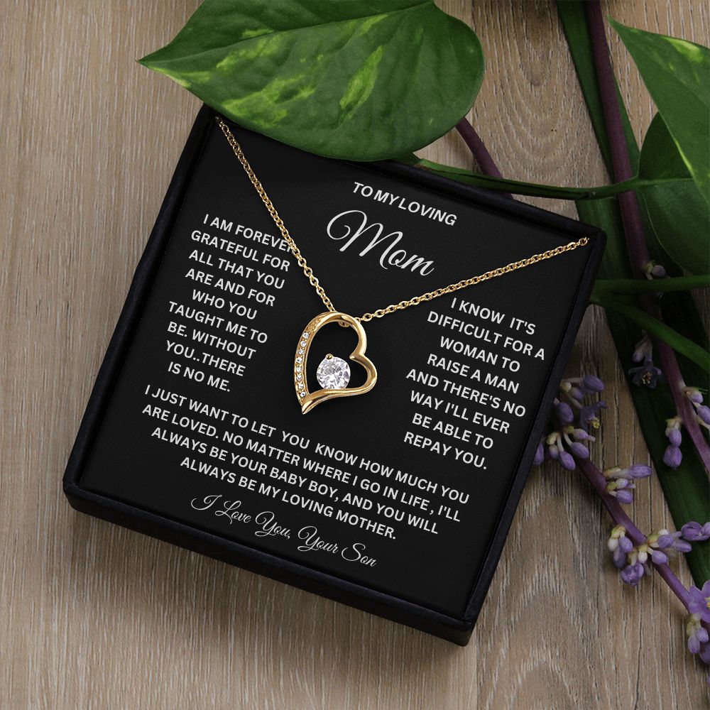 TO MY LOVING MOM A LOVE ONLY GIFT OF THE FOREVER LOVE NECKLACE FOR YOU BECAUSE I LOVE YOU.