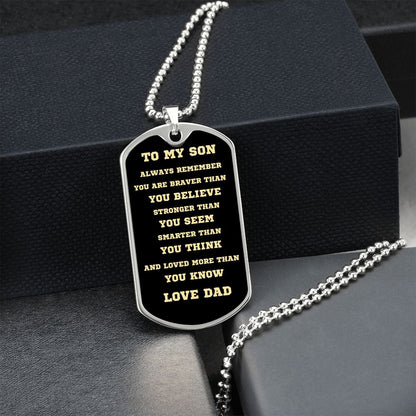 TO MY SON DOG TAG BLK AND GOLD