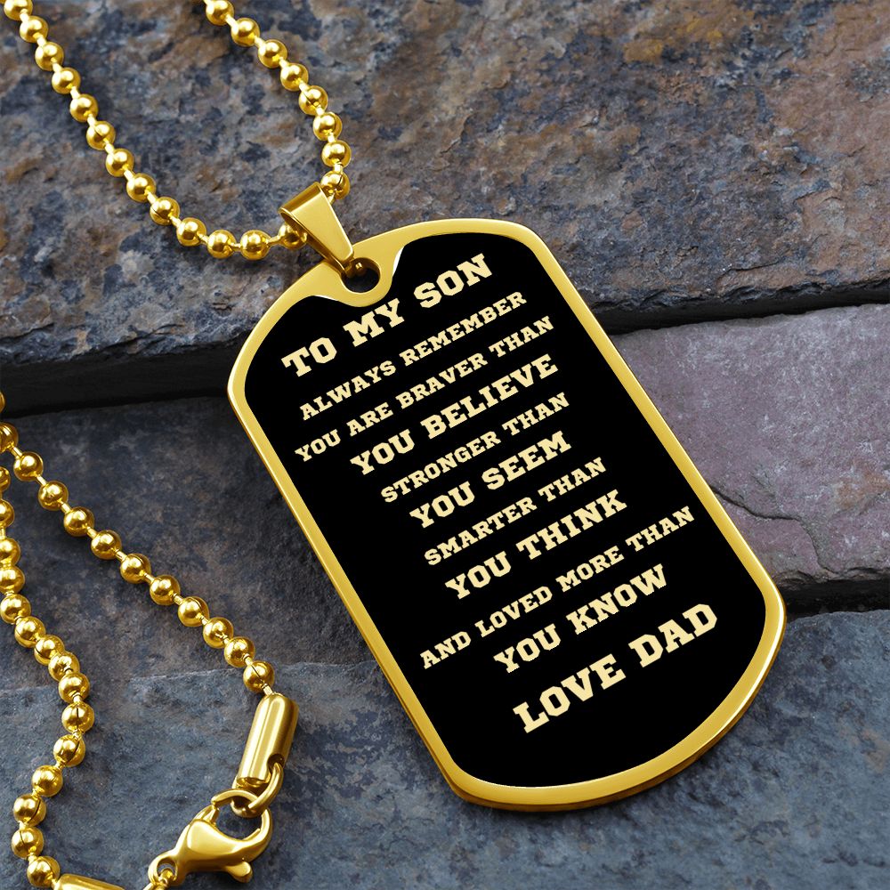 TO MY SON DOG TAG BLK AND GOLD