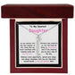 To My Dearest Daughter message card expression mom's love for her daughter going away to college.  Mom is sharing her emotions with this Vertical Name Necklace jewelry piece.