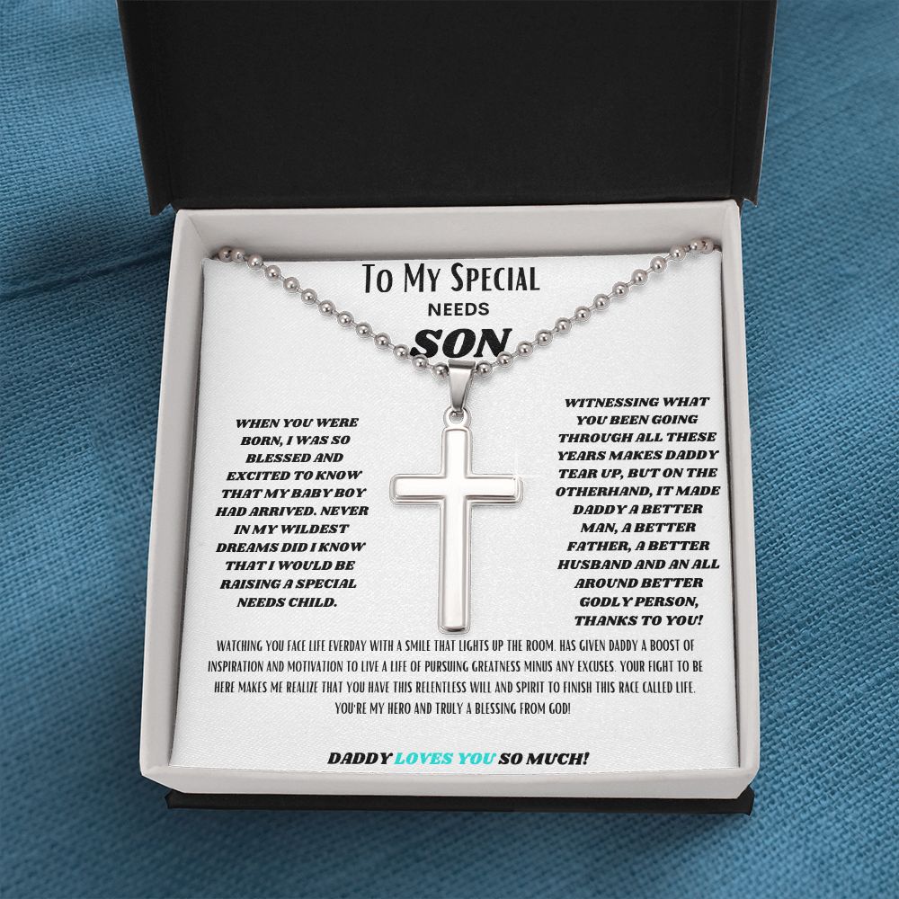 TO MY SPECIAL NEEDS SON, STAINLESS CROSS NECKLACE