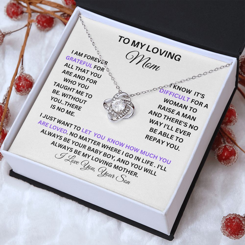 TO MY LOVING MOM LOVE KNOT NECKLACE FROM YOUR SON